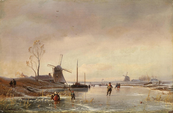 enjoyment on an icy dutch canal